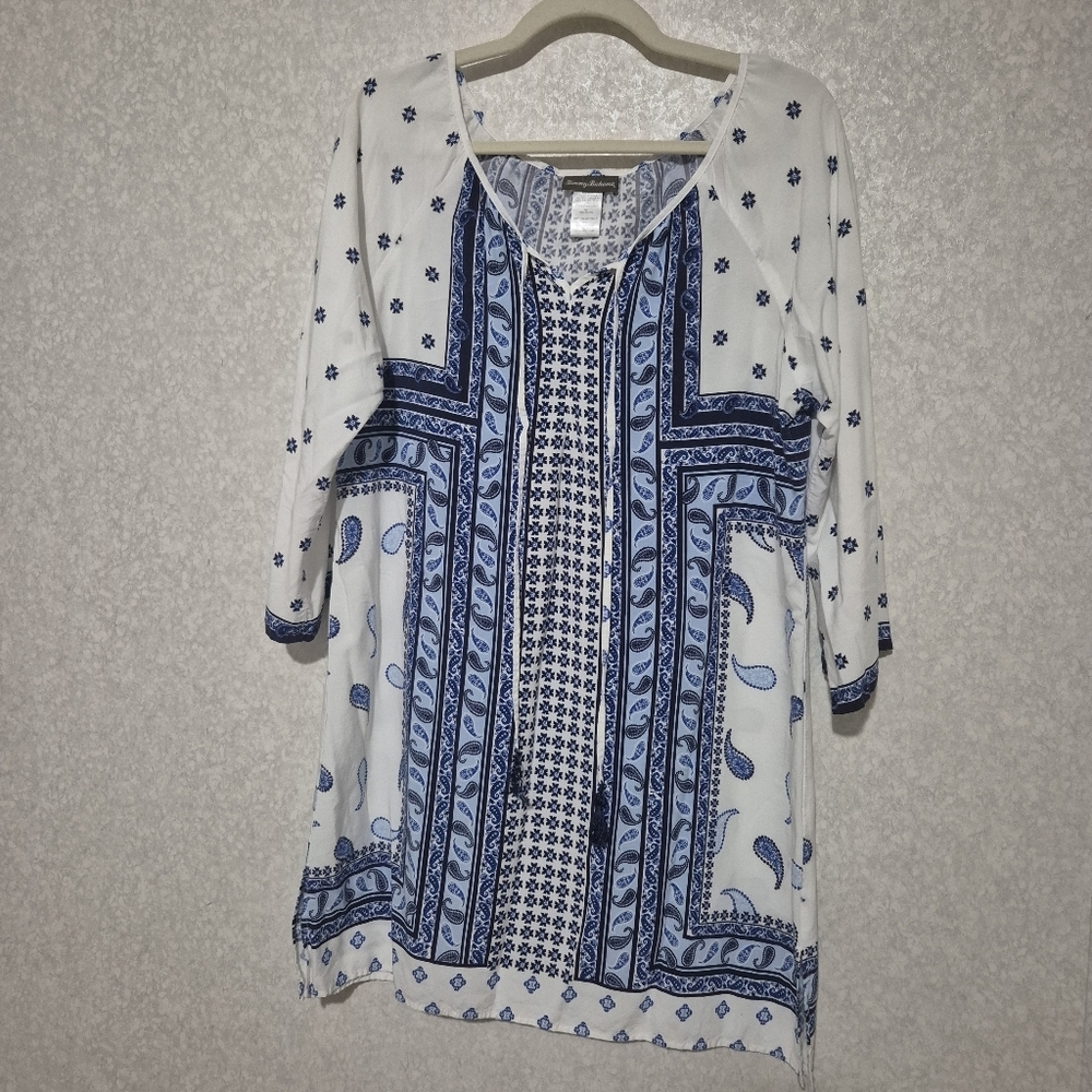 Tommy Bahama Navy and White Tunic Dress....Size:M
